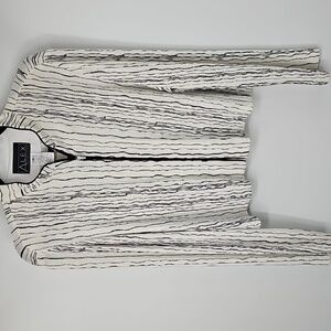 ALEX Evenings Elegant White w Black &‎ Silver Metallic Front Zip Cocktail Jacket